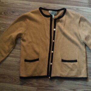 Orvis Button Up Sweater Gold and Black With Gold Buttons 2 Pockets Ramie Cotton